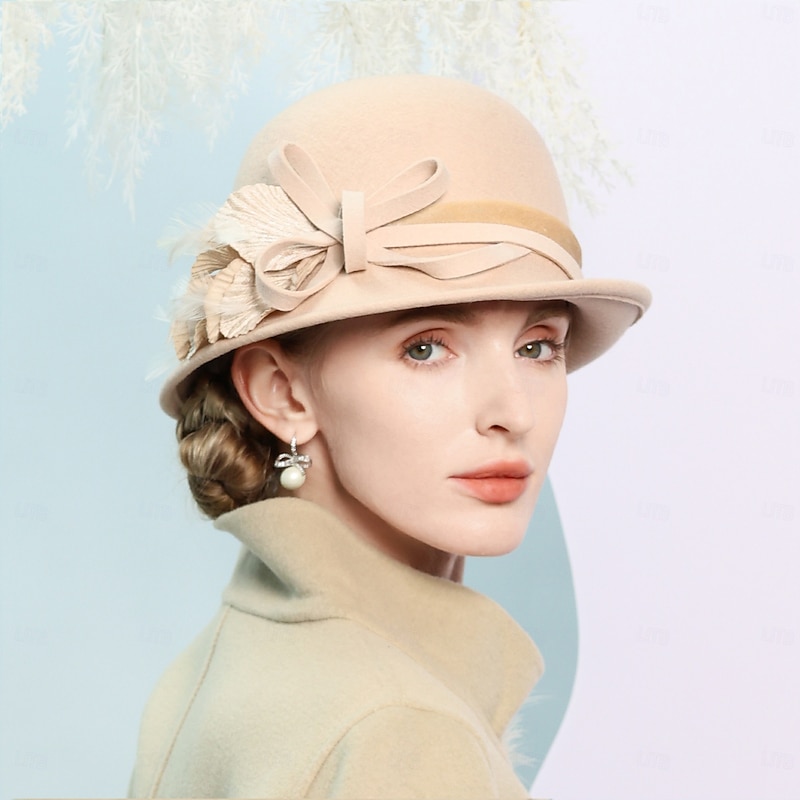 Hats 100% Wool Bowler / Cloche Hat Fedora Hat Wedding Tea Party Elegant Wedding With Bowknot Flower Headpiece Headwear2