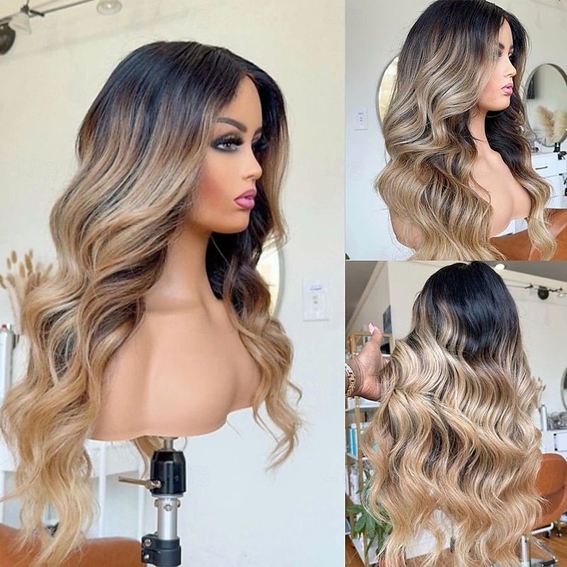 Unprocessed Virgin Hair 13x4 Lace Front Wig Middle Part Brazilian Hair Wavy Multi-color Wig 130% 150% Density with Baby Hair Ombre Hair Natural Hairline Glueless For Women Long Human Hair Lace Wig4