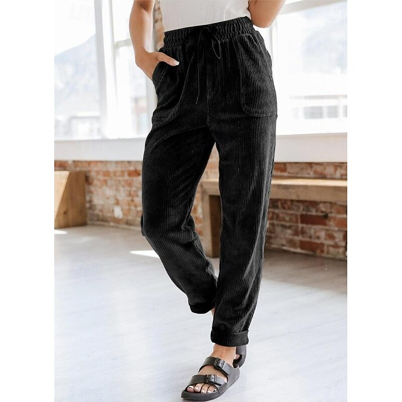 Women's Sweatpants Chinos Fashion Streetwear Full Length Medium Waist Plain Pocket Comfy Soft Comfortable Micro-elastic Outdoor Street Dark Brown Black Deep Blue Khaki Spring &  Fall Loose Fit