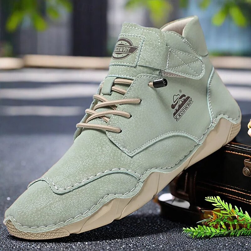 Men's Casual Mint Green Ankle Boots - Lightweight Lace-Up Design with Comfortable Sole for Outdoor and Daily Wear