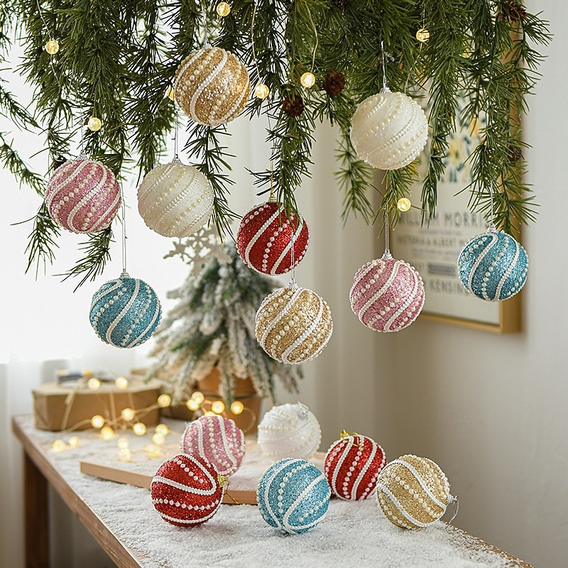 1pc Christmas Ball Ornament 8cm Glitter Baubles for Xmas Tree, Colorful Hanging Decorations for Holiday Décor