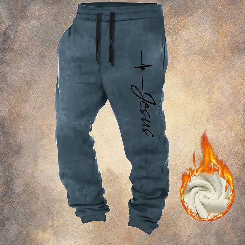 Men's Jesus Faith Fleece Sweatpants Drawstring Elastic Waist Vintage Casual Outdoor Home Dailywear Pocket Thermal Winter 3D Print Black Red Blue3