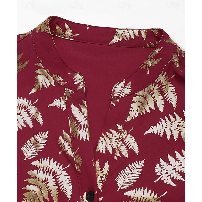 Women's Shirt Elegant Long Sleeve V Neck New Year Work Wine Spring Fall Winter4