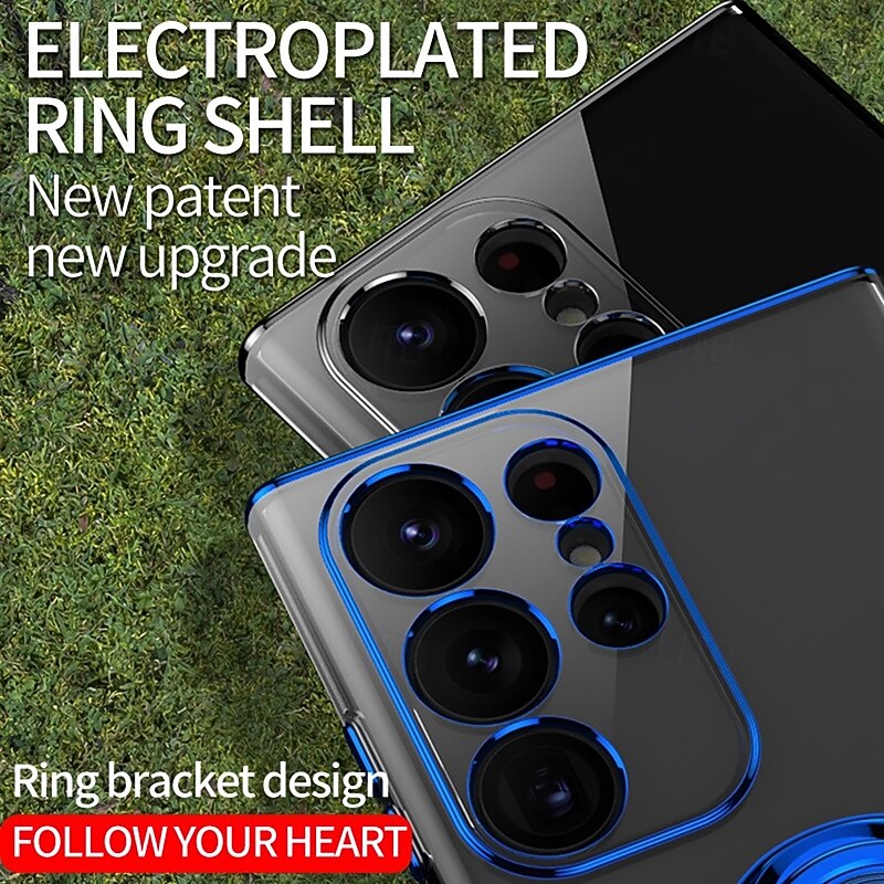 Phone Case For S25 S24 S23 Ultra Plus Back Cover Ring Holder Shockproof Retro TPU PC2