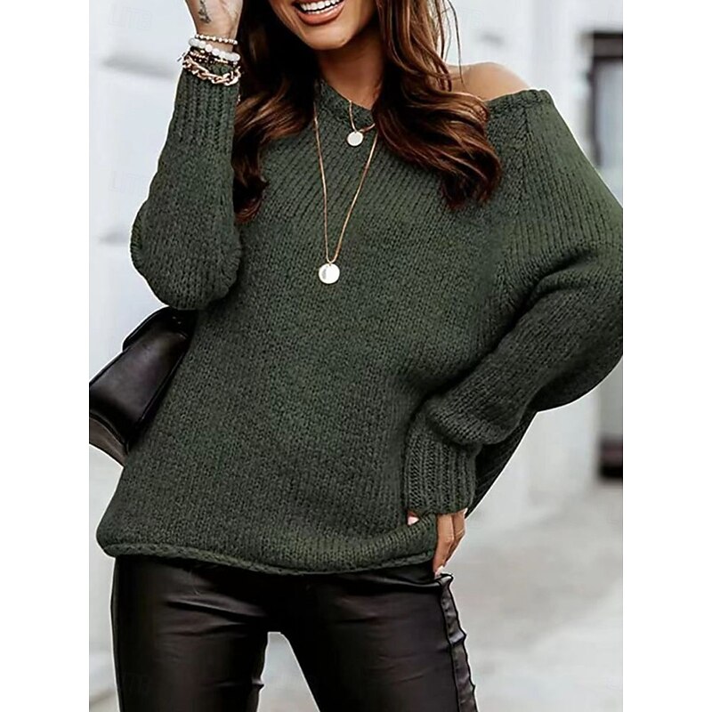 Women's Sweater Pullover Sweater Jumper Casual Soft Pure Color Ribbed Boat Neck Knitted Long Sleeve Regular Tops Knit Outdoor Daily Weekend Pink Brown Fall Winter4