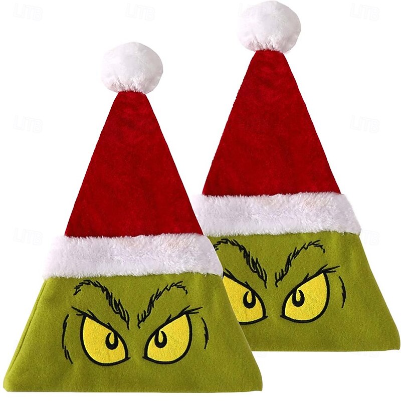 2PCS Santa Hats Santa Claus Green Monster Furry Christmas Party Supplies Christmas Hat Gift Unisex Christmas Funny & Reluctant Hat2