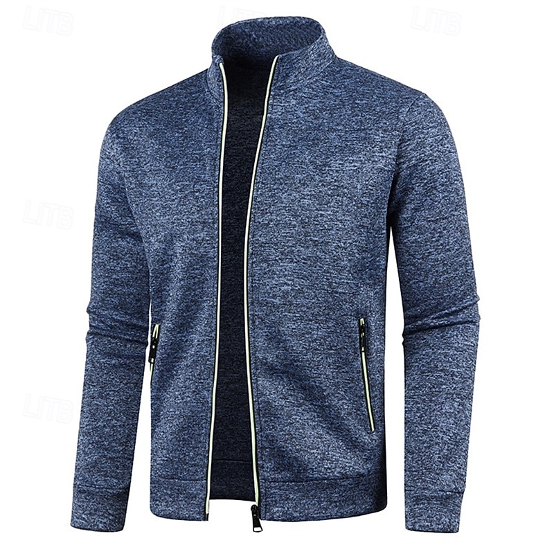 Men's Lightweight Jacket Summer Jacket Transition Jacket Casual Jacket Vacation Daily Warm Pocket Fall & Winter Plain Fashion Classic Stand Collar Regular Black Wine Navy Blue Blue Orange Jacket3