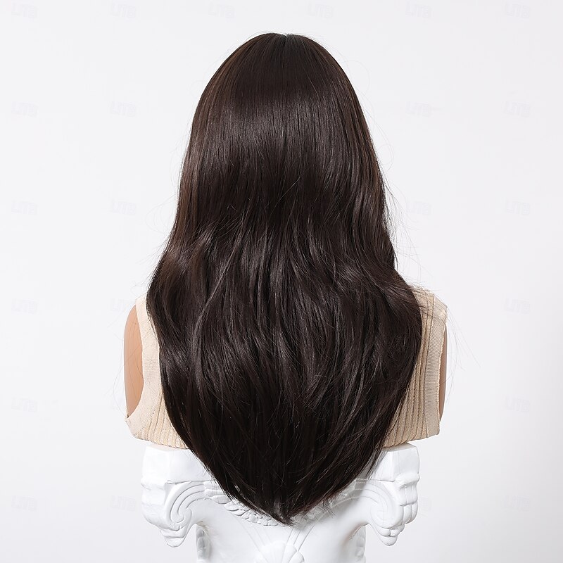 Synthetic Wig Uniforms Career Costumes Princess Straight kinky Straight Middle Part Layered Haircut Machine Made Wig 22 inch sepia Synthetic Hair Women's Cosplay Party Fashion Dark Brown2