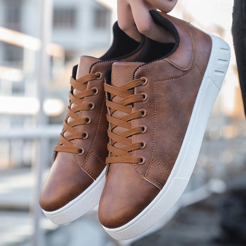 Men's Brown Casual Lace-Up Sneakers - Minimalist Design with White Sole, Everyday Comfort3