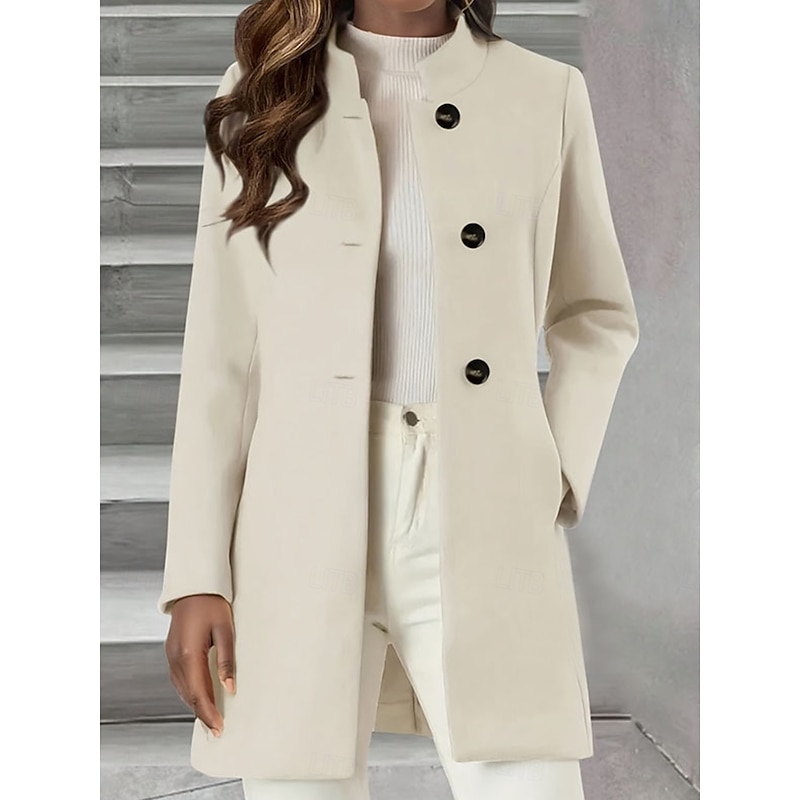 Women's Winter Coat Outdoor Street Daily Wear Fall Winter Regular Coat Regular Fit Thermal Warm Breathable Stylish Casual Jacket Long Sleeve Plain Adjustable White