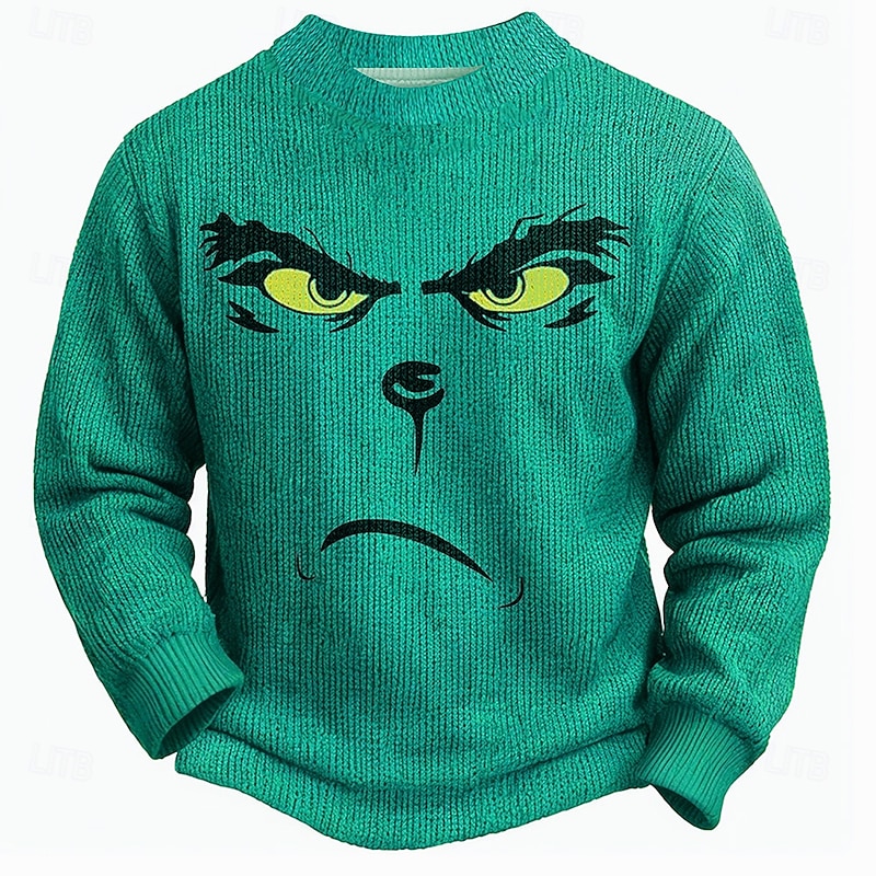 Ugly Christmas Sweater Men's Funny Pullover Sweaters Jumper Knitting Thermal Party Evening New Years Eve Long Sleeve Crewneck Fall Winter Spring Grass Green Jade S M L2