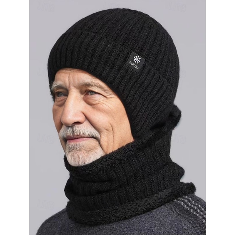 Men's Winter Knit Beanie Hat with Scarf Set – Warm Fleece-Lined for Cold Weather Protection3