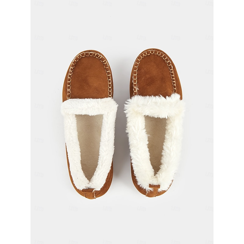Women's Faux Suede Moccasin Slippers – Faux Fur Lined, Warm Indoor and Outdoor House Shoes with Stitch Detailing4