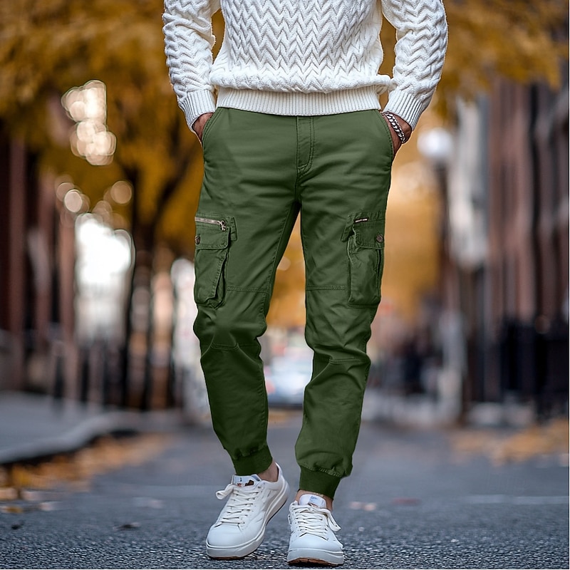 Men's Cargo Pants Cargo Trousers Trousers Drawstring Elastic Waist Multi Pocket Plain Breathable Outdoor Full Length Casual Daily Casual Tactical ArmyGreen Black Micro-elastic2