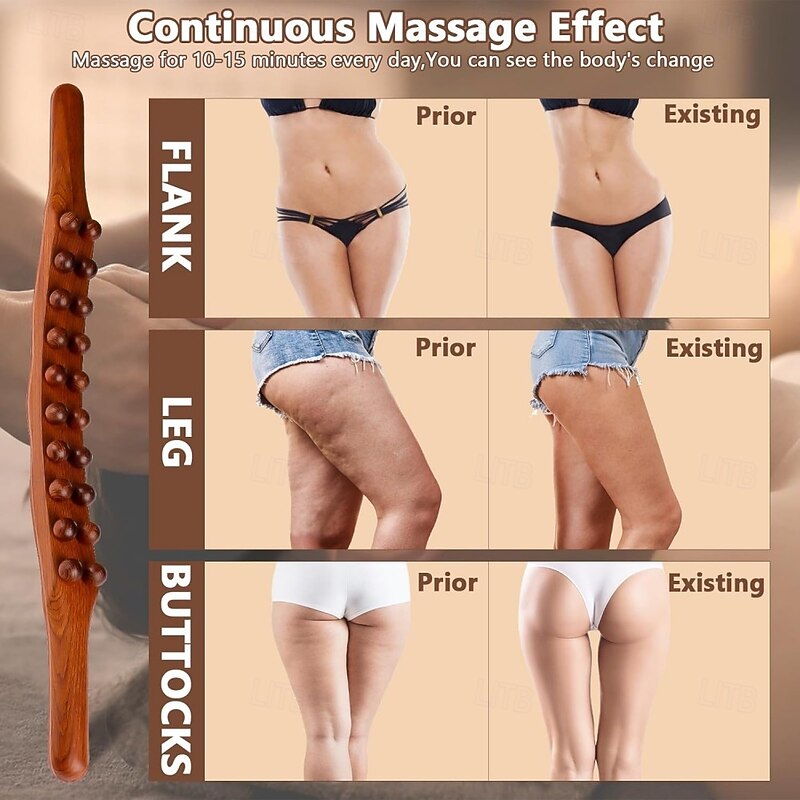Guasha Wood Stick Massage Tool,20 Beads Wood Massage Roller Stick,Lymphatic Drainage Massager for Body Shaping,Gua Sha Tools for Back Leg3