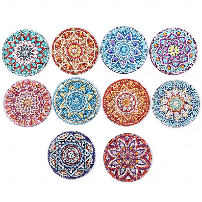 10Pcs Diamond Art Painting Coaster Kit DIY Crafts Kit with Holder Non Slip Coaster Art Supplies for Adults Women Ideal Christmas Gift4