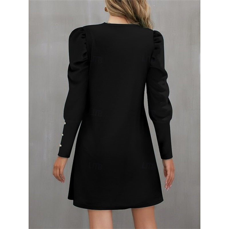 Women's Casual Dress Mini Dress Ruched Button Casual Crew Neck Long Sleeve Black Red Green Color4