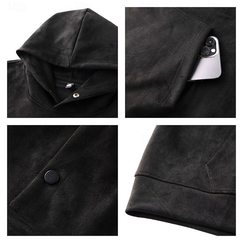 Men's Faux Suede Pullover Hoodie Sweatshirt Plain Work Sports & Outdoor Casual Streetwear Basic Casual Spring & Fall Cross-Seasons Clothing Apparel Hoodie2