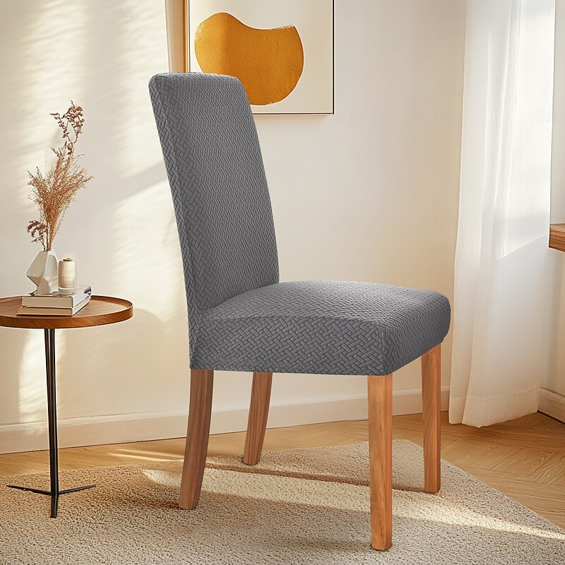 6 Pcs Dining Chair Cover Burgundy Stretch Chair Seat Slipcover Spandex with Elastic Bottom Protector for Dining Room Wedding Ceremony Durable Washable - Main Image