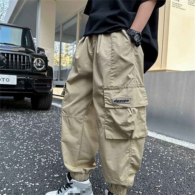 Kids Boys Pants Trousers Patchwork Pocket Solid Color Breathable Soft Comfort Pants Outdoor Daily Basic Black Khaki Mid Waist4