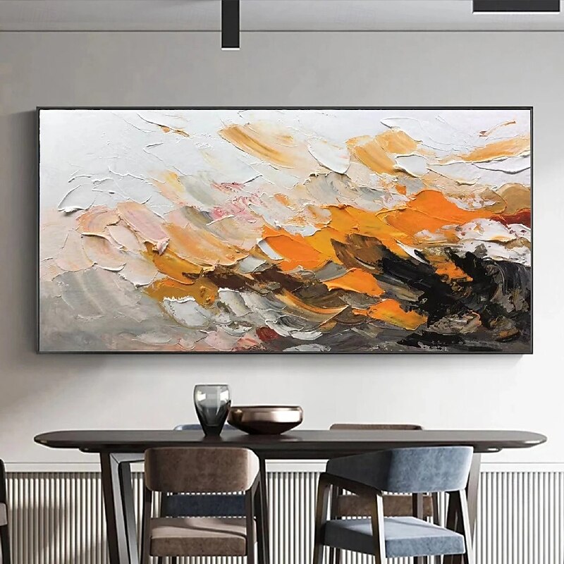 Abstract 3D texture oil painting hand painted orange pattle knife oil painting 3D texture oil painting white orange oil painting bedroom living room decor home gift chrismas gift painting