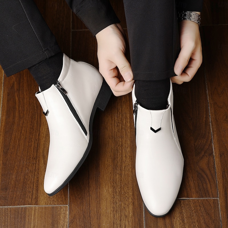 Men's Faux Leather Ankle Boots with Side Zip - Sleek Formal Dress Boots for Office and Special Occasions 8