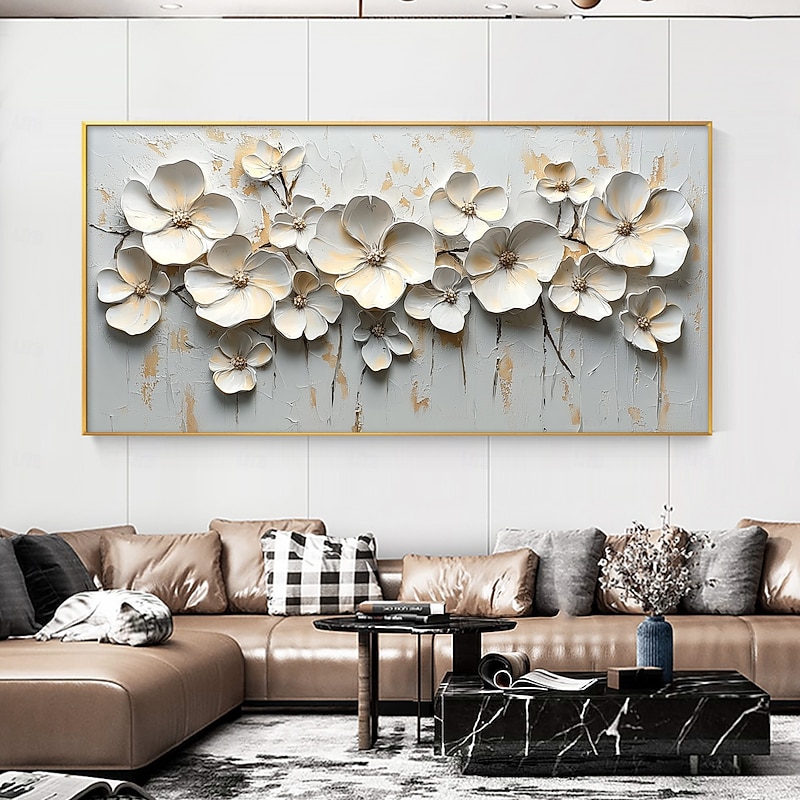 Handmade Original 3D Texture Flowers Oil Painting On Canvas Abstract White Floral Wall Art for Home Decor With Stretched FrameWithout Inner Frame Painting4