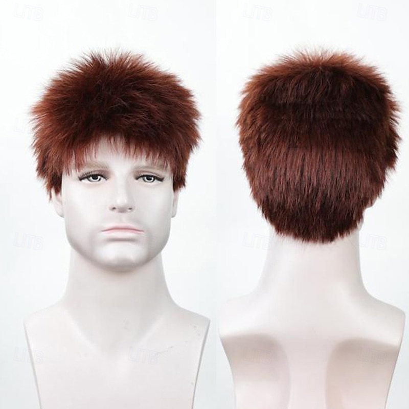 Synthetic Wig Straight Asymmetrical Wig Short Wine Red Black Blonde Synthetic Hair Men's Fashionable Design Soft Natural Black Blonde Wine2