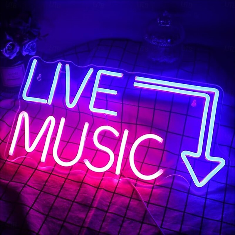 Live Music Neon Sign LED, Large Blue & Pink Neon Light for Studio, Bar, Bedroom, Party, Club Wall Decor-USB Powered