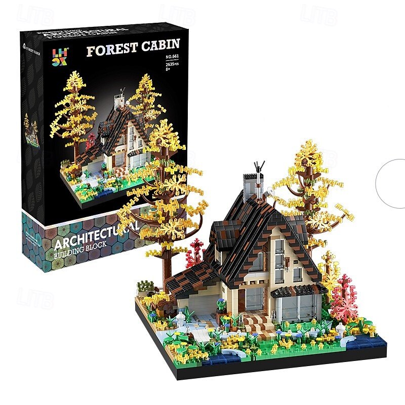 Wood Cabin Building Blocks Set-2688PCS/2635PCS Micro BricksForest Wood House Building Toy KitMiniature House Model Decorations Funny Birthday for Age8 Kids Adults