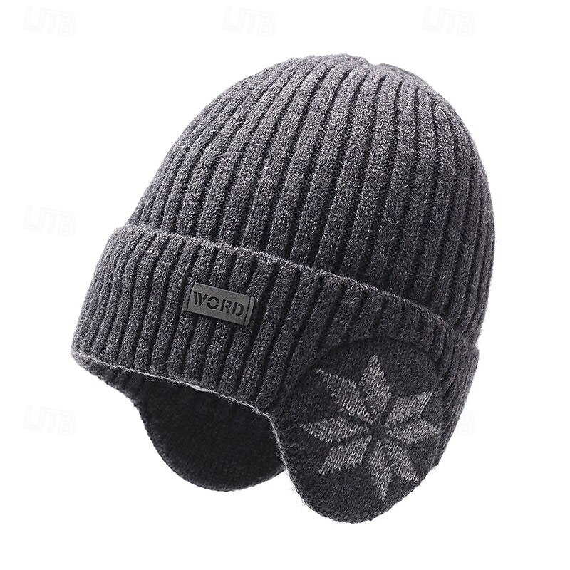 Men's Unisex Beanie Hat Winter Hats Beanies Skull Cap Knit Hat Iron Gray Black Polyester Knitted Cozy Daily Wear Going out Snowflake Warm2