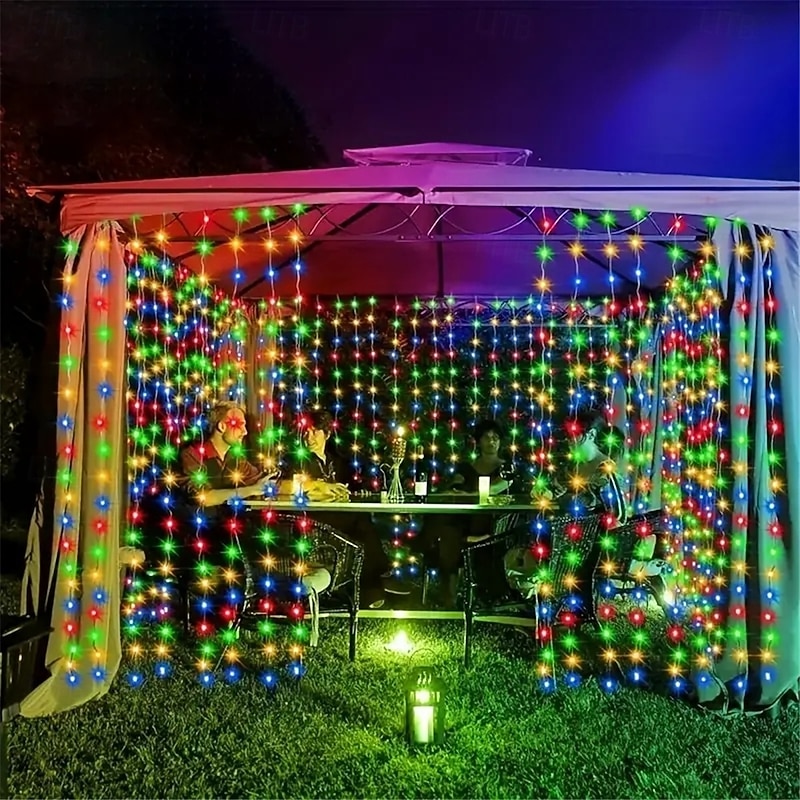 3x3M Flexible LED Curtain Lights, 300 LEDs LED String Lights with 13-Key Remote USB Powered Low Voltage Warm White & RGB, Safety for Christmas Room & Curtain Decor4