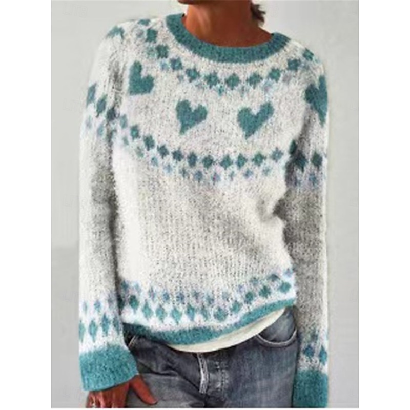 Women's Valentine Sweater Pullover Sweater Jumper Casual Soft Heart Ribbed Crew Neck Knitted Long Sleeve Regular Tops Knit Outdoor Daily Weekend Red Blue Fall Winter3