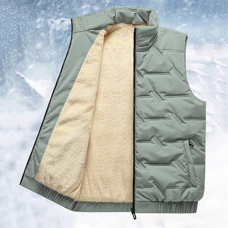 Men's Quilted Vest Daily Casual Fall & Winter Pocket Polyester Comfortable Solid Color Zipper Stand Collar Regular Fit Black Red Green Beige Vest3
