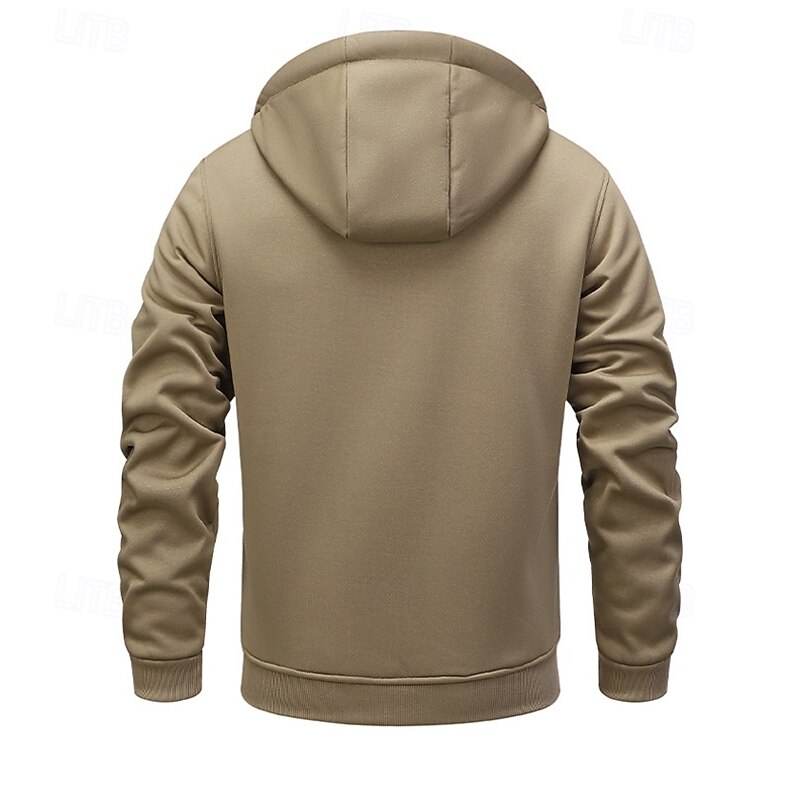 Men's Full Zip Hoodie Zip Up Hoodie Fuzzy Sherpa Fleece Jacket Fleece Hoodie Yellow Army Green Khaki Dark Gray Hooded Plain Zip Up Zipper Pocket Sports & Outdoor Daily Weekend Polyester Vintage Cool2