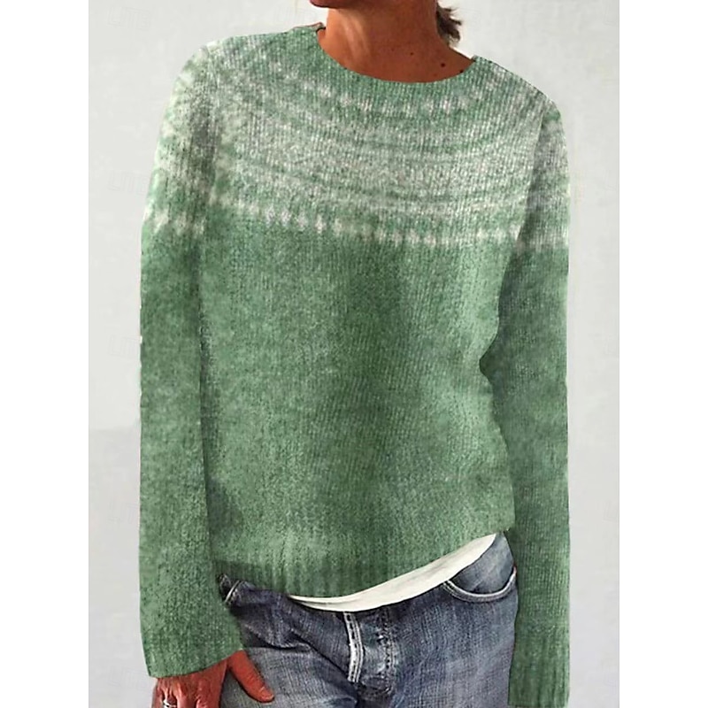 Women's Sweater Pullover Sweater Jumper Casual Soft Geometric Ribbed Crew Neck Knitted Long Sleeve Regular Tops Knit Outdoor Daily Weekend Black Light Green Fall Winter2