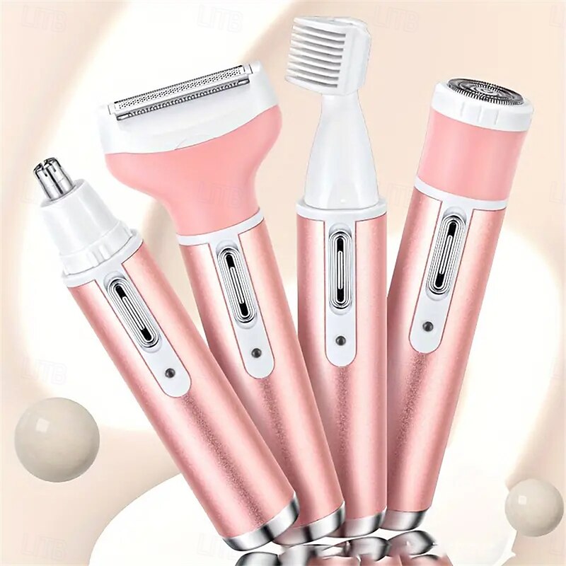 4-In-1 Women's Hair Removal Kit USB Rechargeable Electric Shaver Beard Trimmer and Beard Trimmer with Eyebrow and Nose Accessories Wet and Dry3