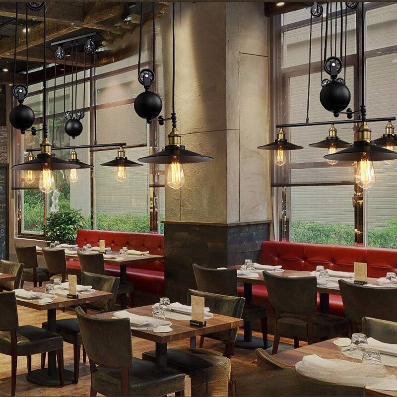Iron Indoor Island Pulley Chandelier Retro Pendant Light Finish with Highlights Metallic Interior Ceiling Hanging Lamp2