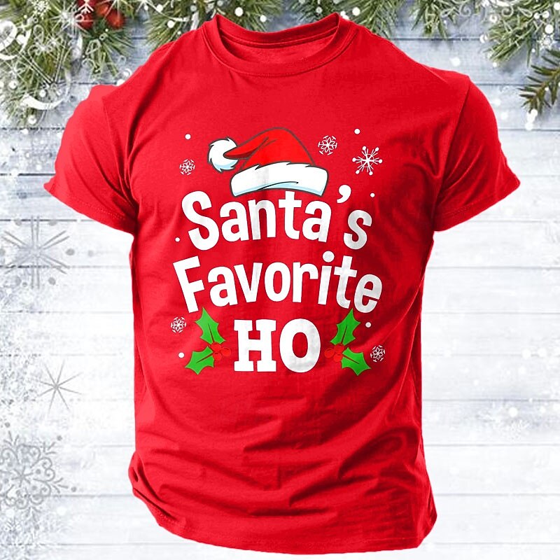 Christmas Men's funny christmas T Shirt 100% Cotton Short Sleeve Graphic Shirt Black Wine Red Comfortable Tee Street Holiday Fashion Designer Clothing