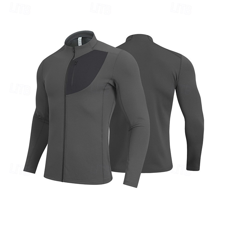 Men's Running T-Shirt Zipper Long Sleeve Zip Top Casual Athleisure Fall Solid Colored Quick Dry Soft Breathable Gym Workout Walking Jogging Sportswear Activewear Black White Khaki
