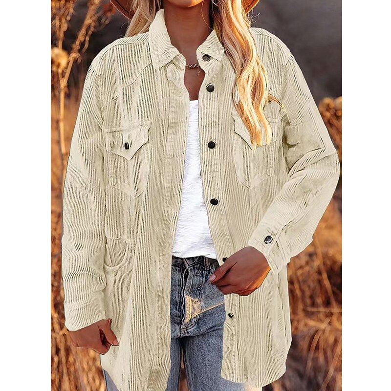 Women's Casual Jacket Outdoor Street Daily Wear Fall Winter Regular Coat Regular Fit Thermal Warm Breathable Stylish Casual Jacket Long Sleeve Plain with Pockets Pink Beige2