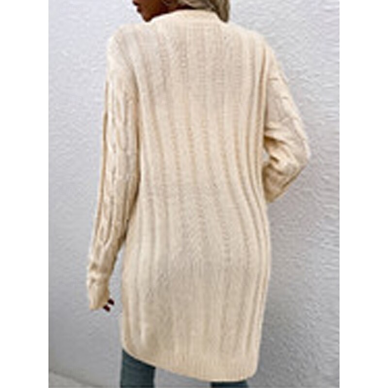 Women's Sweater Cardigan Casual Soft Pure Color Ribbed V Neck Pocket Knitted Long Sleeve Long Tops Knit Outdoor Daily Weekend Red Green Fall Winter2