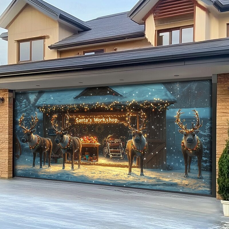 Christmas Door Decorations Outdoor Garage Door Cover Xmas Tree Banner Farmhouse Large Christmas Backdrop for Holiday Outdoor Garage Door Home Wall Decorations 31