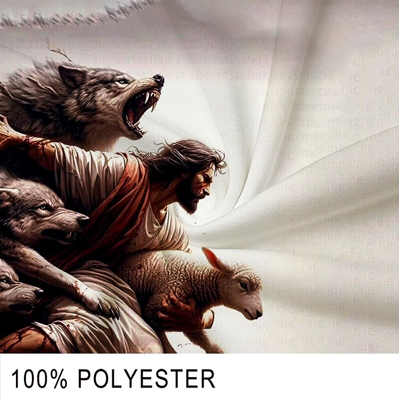 Men's Wolf Golf Shirt Short Sleeve Polo Shirts Collared Shirts Funny Streetwear Vacation Wear Party Outfits Buttons 3D Print Summer White3