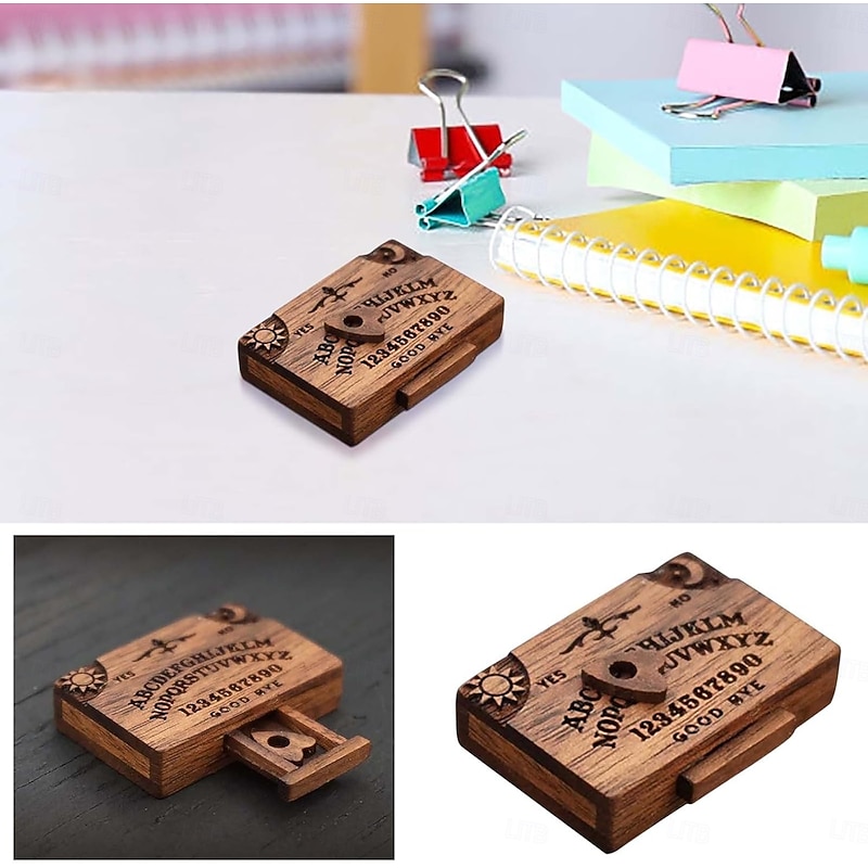 Miniature Spirit Board with Drawer Ouija Board,Wooden Ouija Boards Miniatures with Planchettes, Emotional Love Drawer, Mini Ouija Board for Home Decor Halloween Decorations4