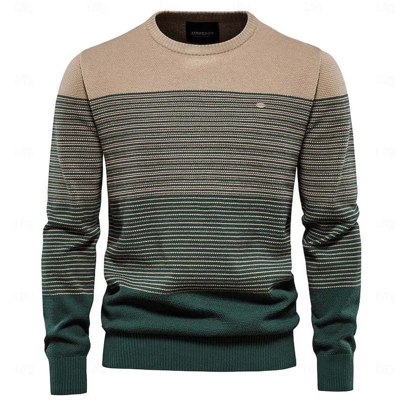Men's Pullover Sweater Jumper Knit Ombre Crew Neck Knitwear Elegant Christmas Outdoor Clothing Apparel Fall Winter Dark Green Orange S M L3