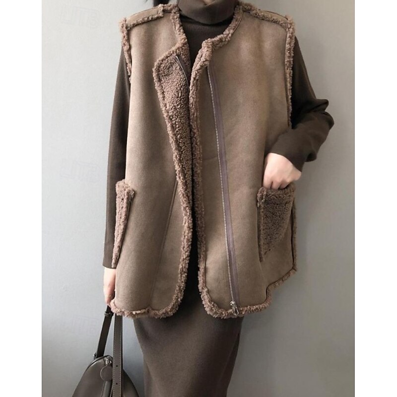 Women's Casual Jacket Outdoor Zipper Solid Color Windproof Fashion Regular Fit Outerwear Sleeveless Fall Black M3