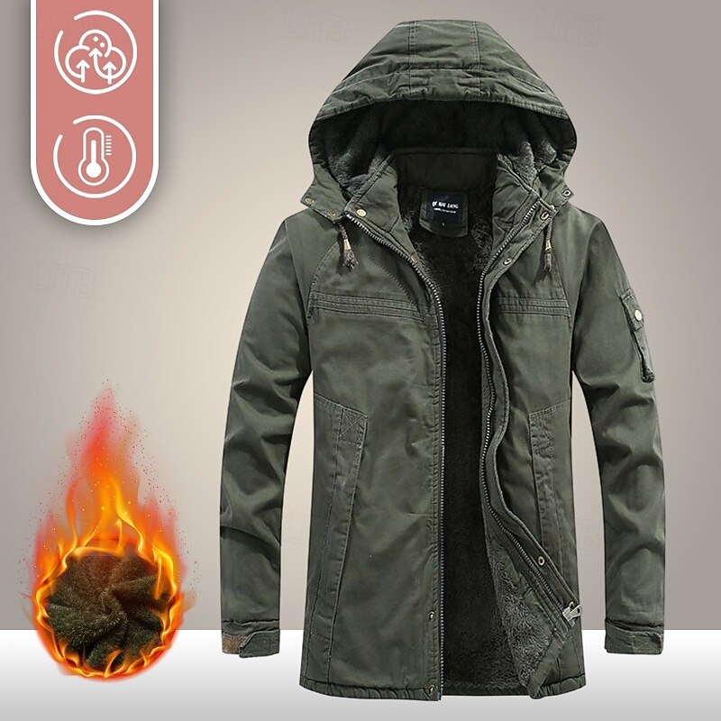 Men's Fleece Jacket Outdoor Fleece Lining Windproof Hiking Outfits Hiking Clothes Winter Autumn / Fall Windbreaker Solid Color Black Army Green Khaki