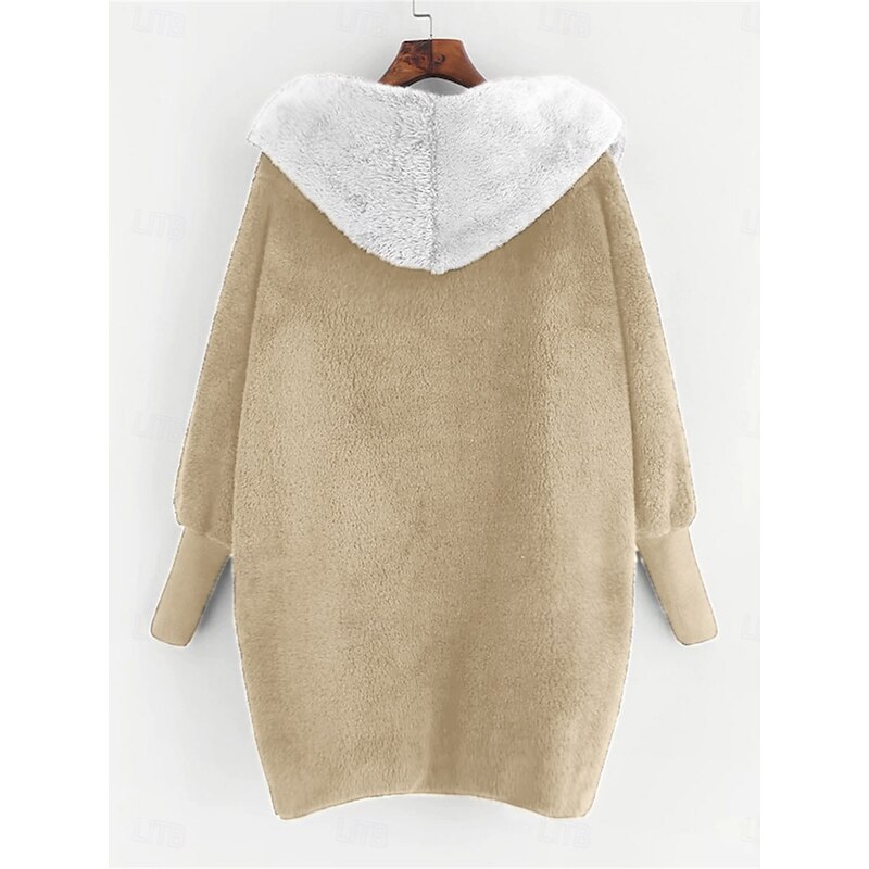 Women's Fleece Jacket Teddy Coat Hoodie Jacket Warm Breathable Fleece Lined Casual Plain Vacation Street Daily Wear Going out Open Front Regular Hoodie Regular Fit Long Sleeve Outerwear White Green 6