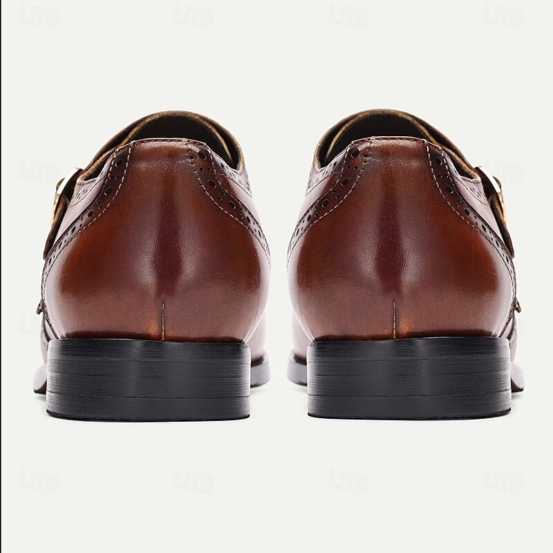 Men's Brown Double Monk Strap Shoes with Brogue Detailing - Premium Cowhide Leather Formal Dress Shoes for Business & Special Events4
